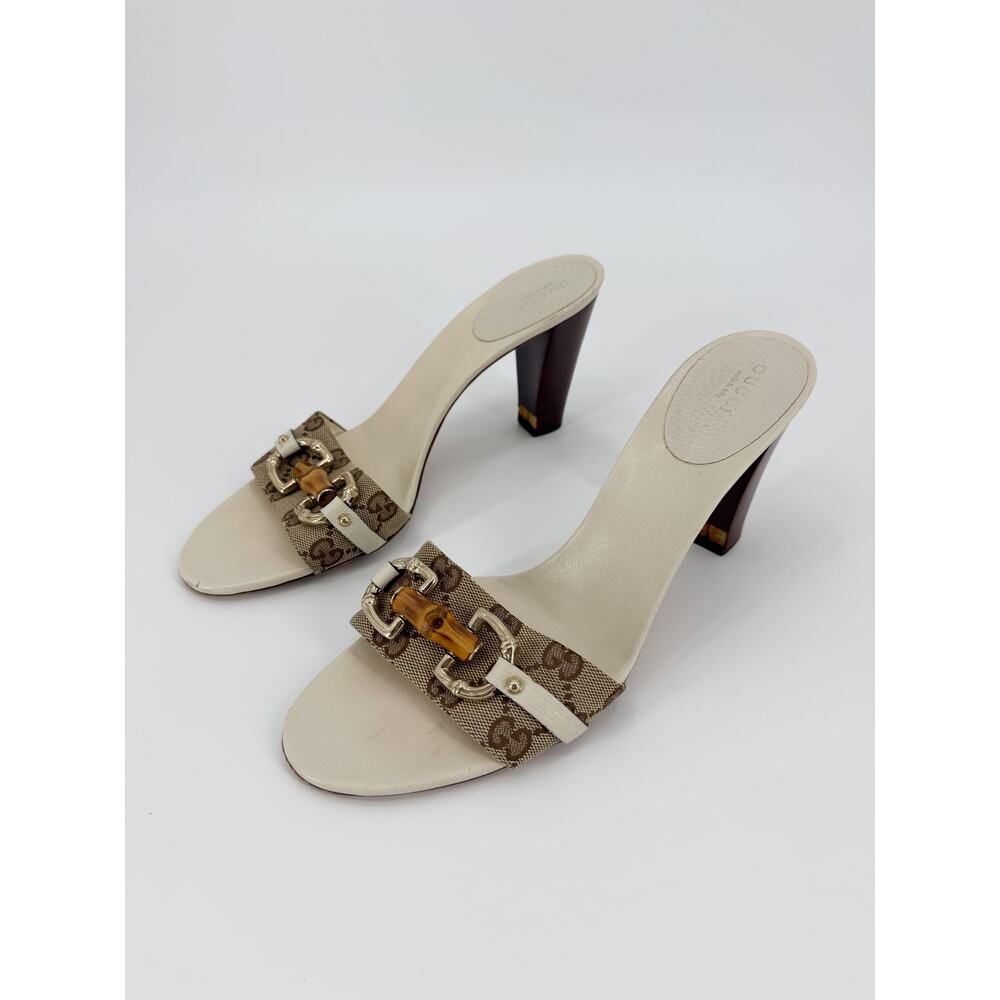Gucci Tom Ford Monogram Horsebit Bamboo Heel Sandals Mule Slides White 39.5 9.5 - Picture 2 of 14